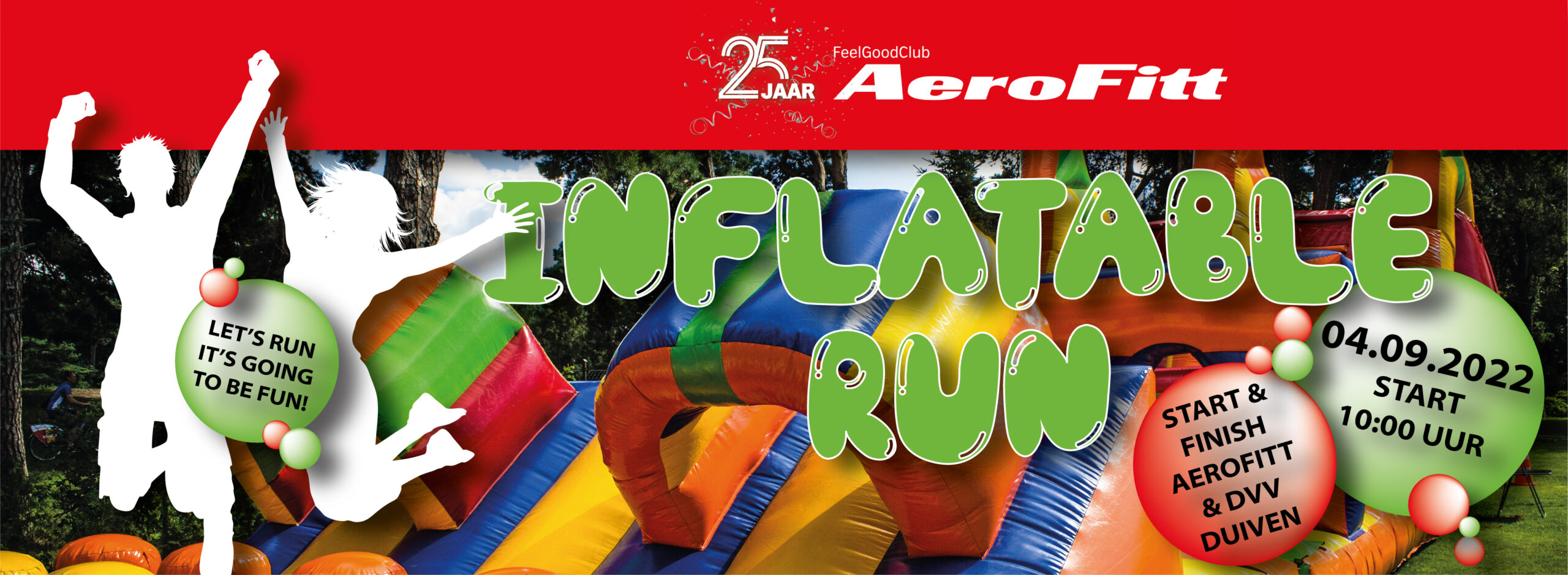 Header, inflatable run, duiven, aerofitt, 25 jaar, organiseren, event, jong, oud, luchtkastelen, plezier, fun
